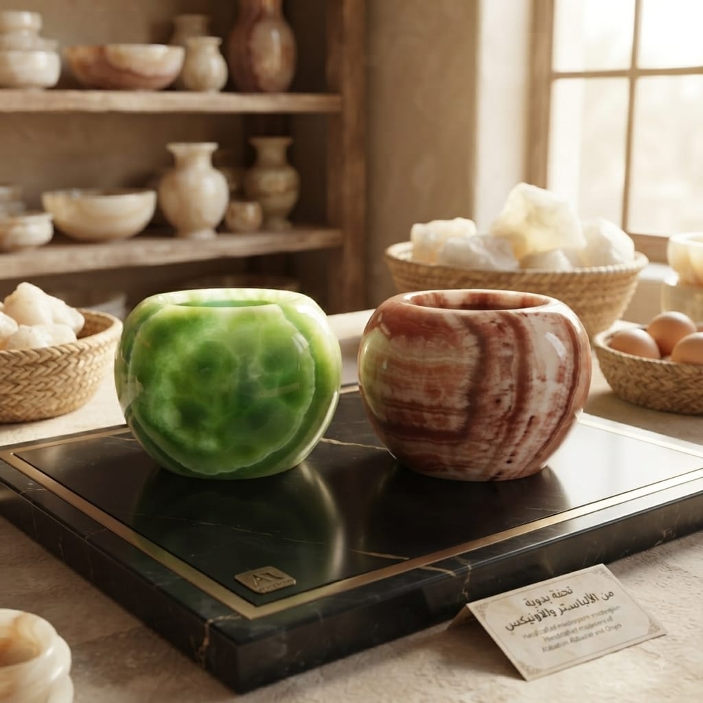 Rare Natural Onyx Duo – Green & Red Decorative Set