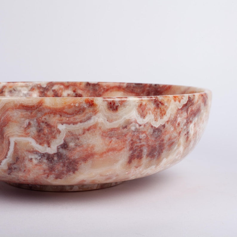 The Heritage Amber Alabaster Urn Vase | Hand-Carved Egyptian Stone Bowl