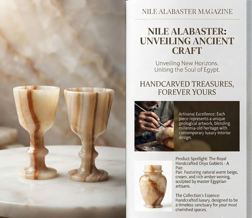 Royal Handcrafted Onyx Goblets — Hand-Carved Egyptian Stone