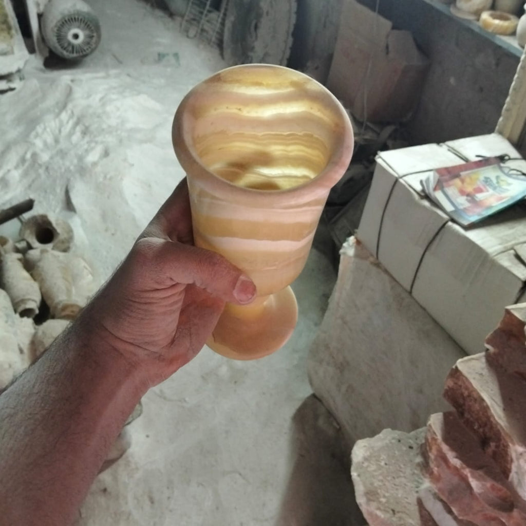 Hand-carved Egyptian Alabaster Chalice