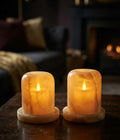Hand-Carved Translucent Onyx Candle Holders (Set of 2) — Cylinder Design