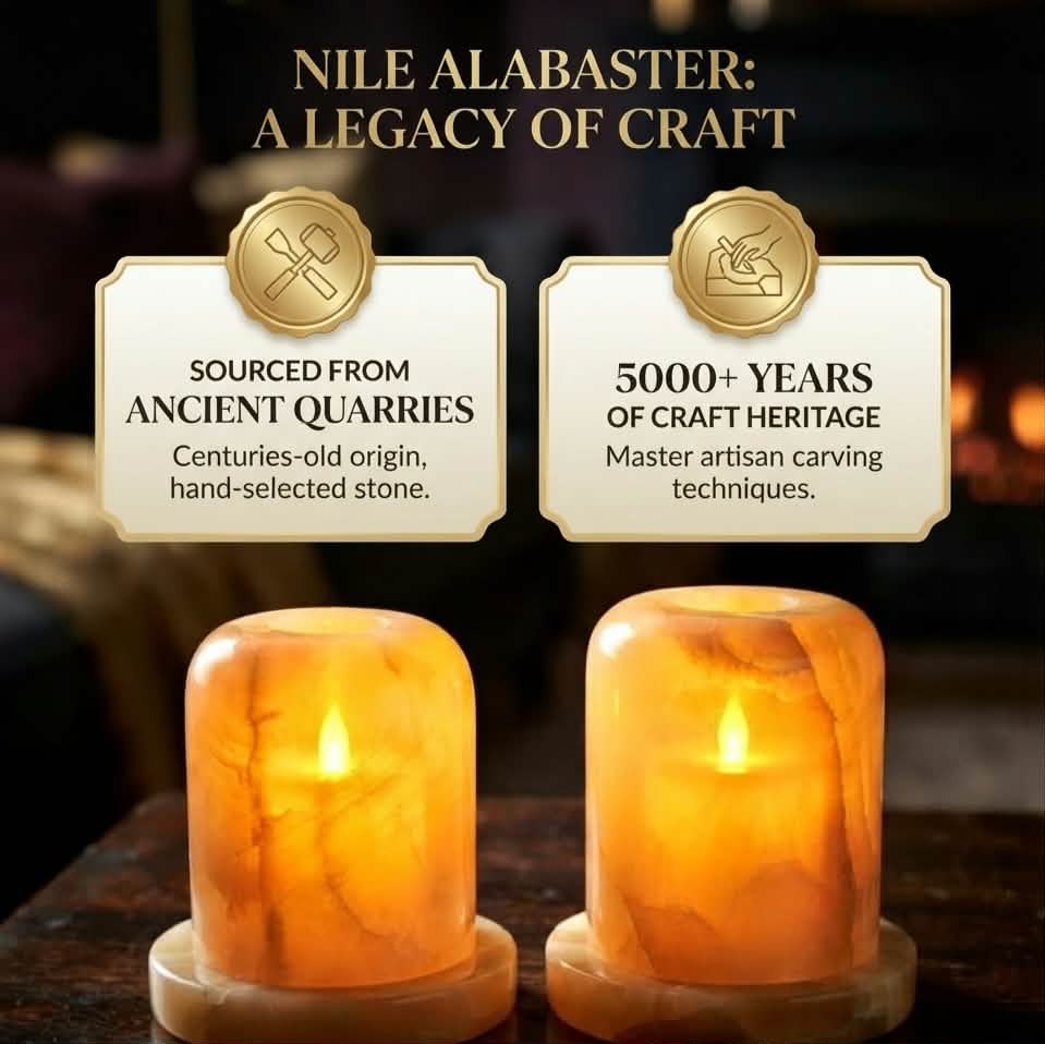 Hand-Carved Translucent Onyx Candle Holders (Set of 2) – Premium Natural Alabaster Stone Tealight Lanterns for Cozy Home Decor & Ambient Lighting✍️