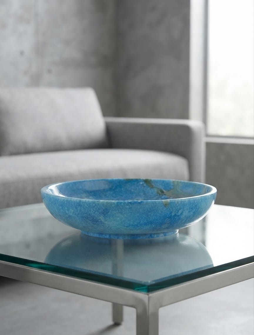 One-of-a-Kind Handcrafted Egyptian Alabaster Decorative Bowl — Blue Onyx