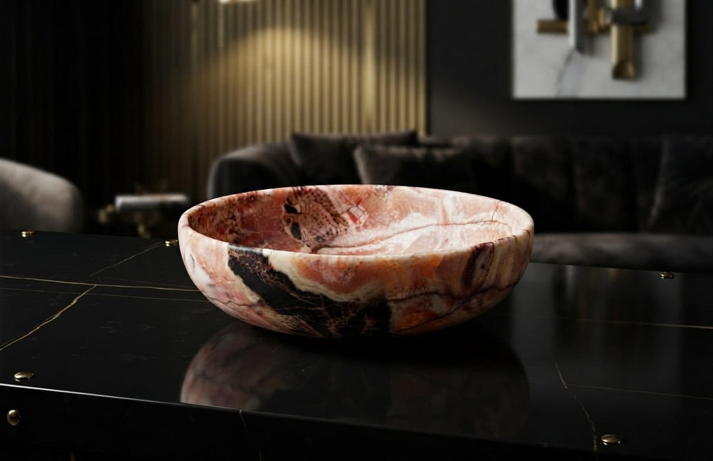 The Heritage Amber Alabaster Urn Vase | Hand-Carved Egyptian Stone Bowl