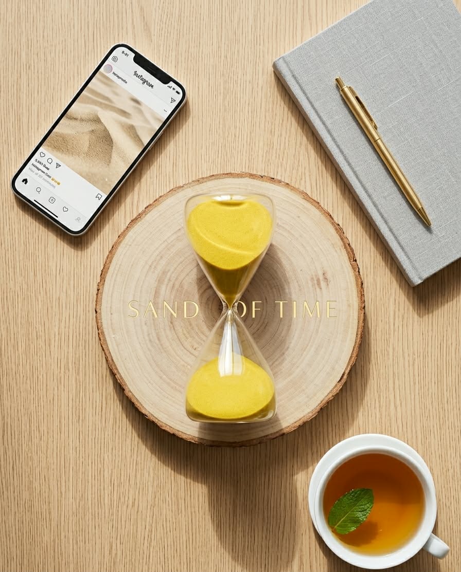 Luxury Black Sand Hourglass | 30-Minute Focus Timer | Wood Base
