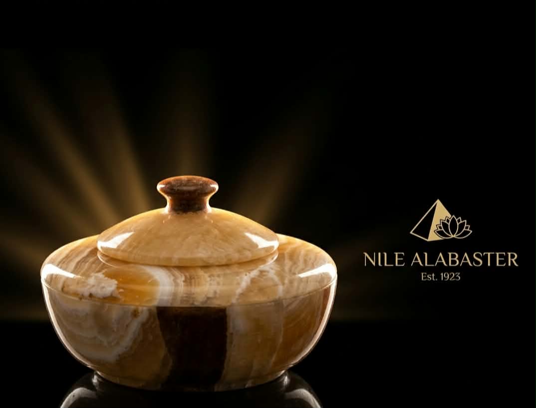 Hand-Carved Egyptian Onyx Treasure Vessel & Burner with Lid" -