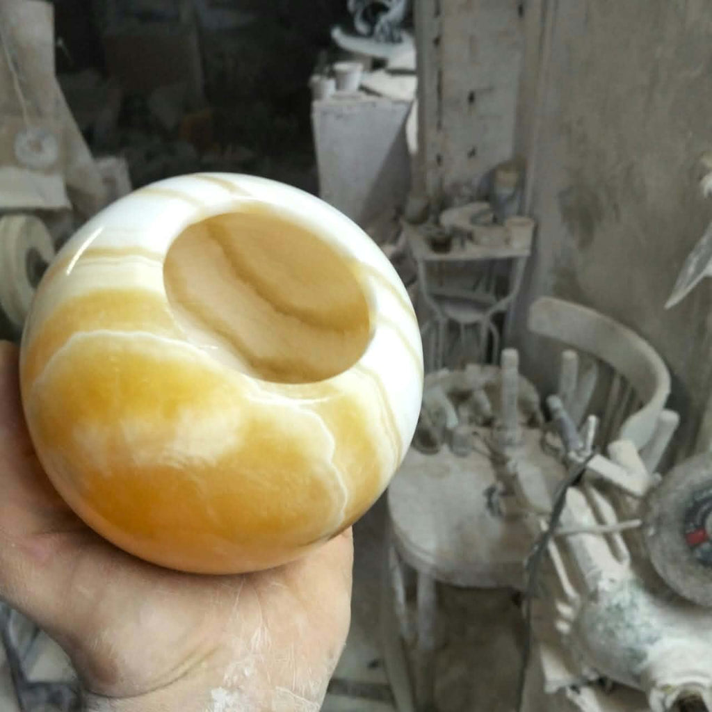 Hand-Carved Onyx Sphere Candle Holders (Set of 2) — Warm Ambient Glow