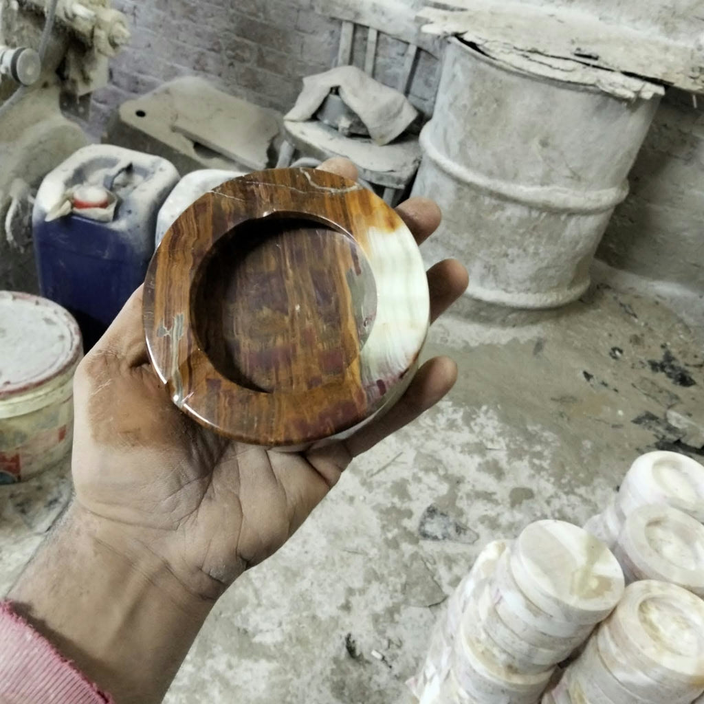 Golden Amber Alabaster Ring Bowl — Hand-Carved Egyptian Stone