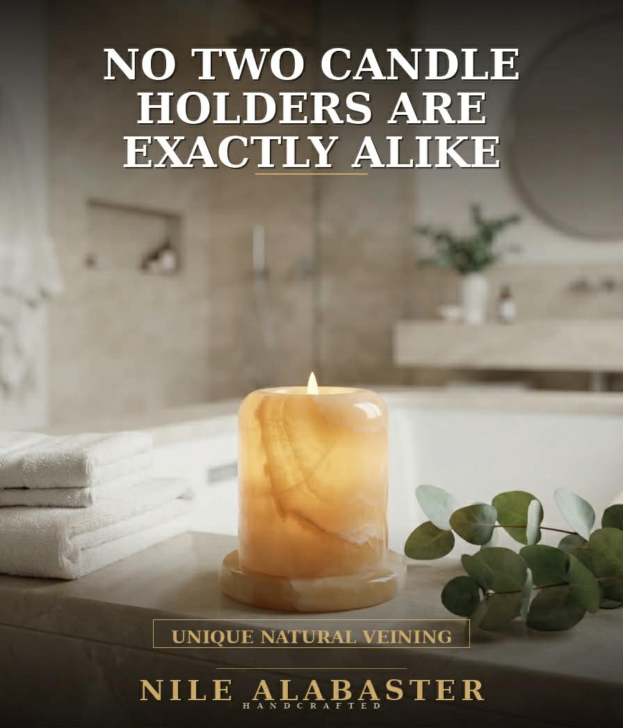 Hand-Carved Translucent Onyx Candle Holders (Set of 2) – Premium Natural Alabaster Stone Tealight Lanterns for Cozy Home Decor & Ambient Lighting✍️