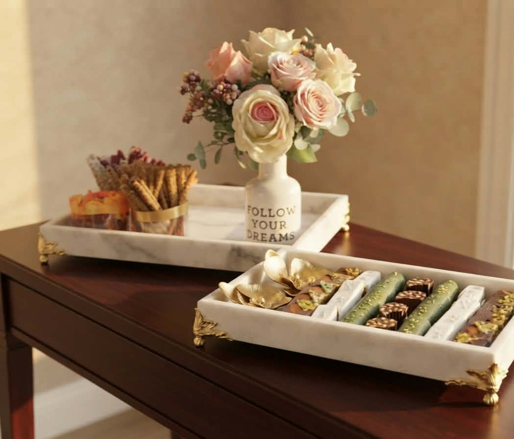 Nile Alabaster Luxury Serving Tray — Hand-Carved Natural Stone