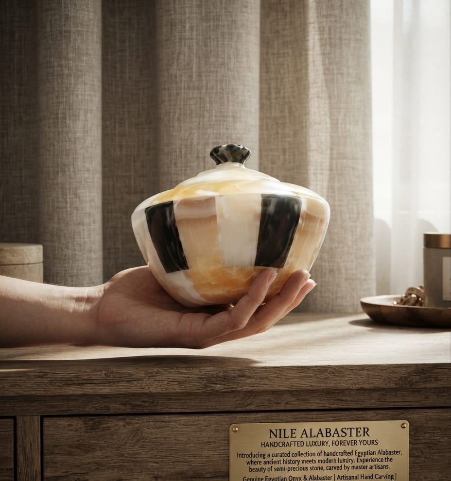 The Pharaoh's Crown Alabaster Jar — Hand-Carved Egyptian Stone