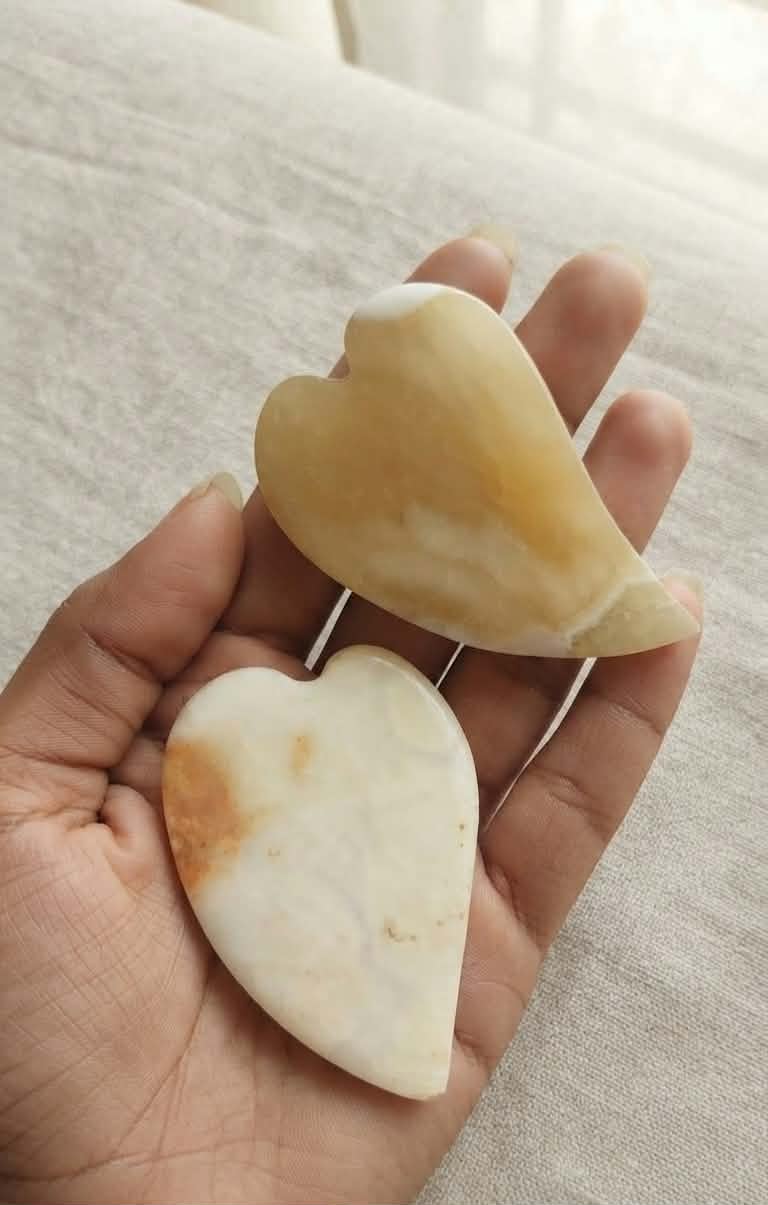 Nile Alabaster Hearts Gua Sha Set (5-Piece) – 100% Natural Egyptian Onyx Facial Sculpting Tools with Organic Facial Oil | Luxury Self-Care Gift