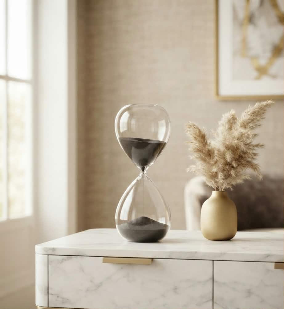 Luxury Black Sand Hourglass - 15 Minute Executive Sand Timer, Elegant Glass Desk Decor for Office, Modern Minimalist Time Management & Productivity Tool, Unique Gift for Professionals