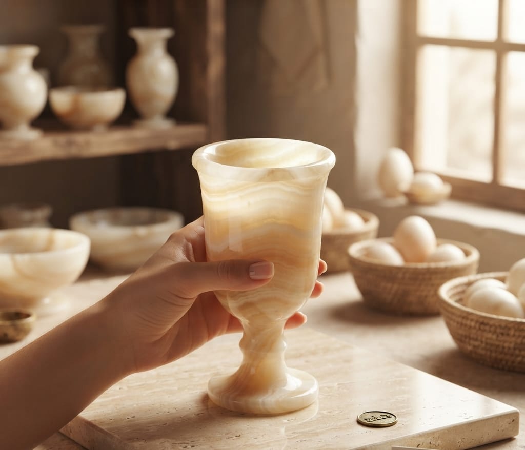 Hand-carved Egyptian Alabaster Chalice