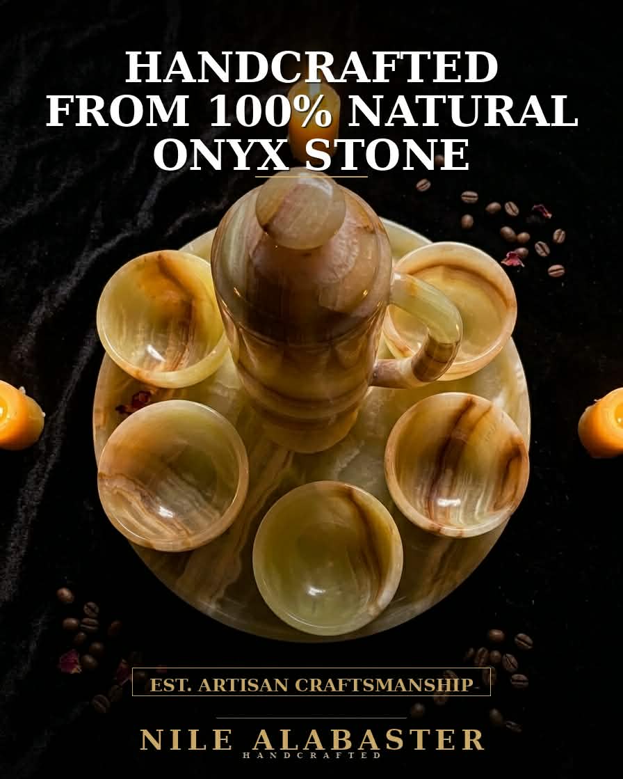 Handcrafted Onyx Coffee Set with Tray - Natural Onyx Stone