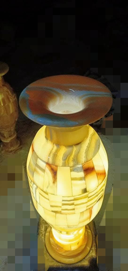 Hand-Carved Egyptian Alabaster Vase — Amber Glow Natural Stone Vase