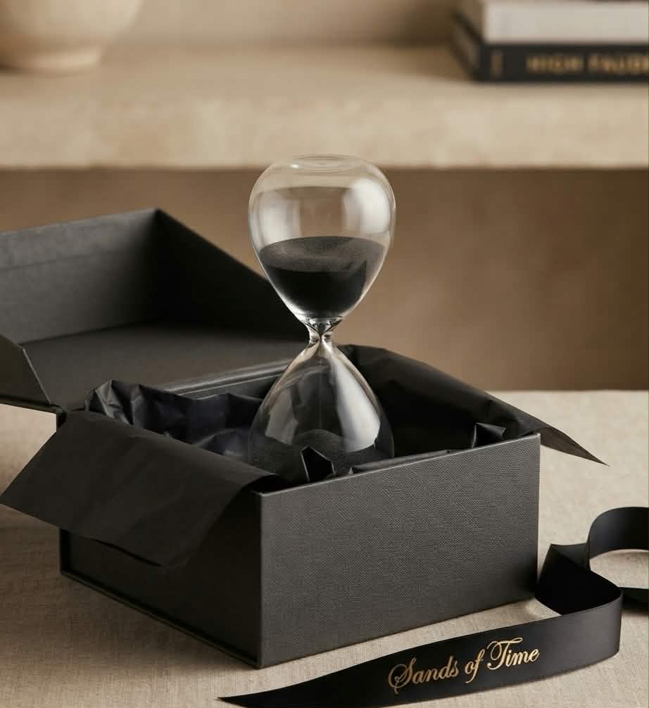 Luxury Black Sand Hourglass - 15 Minute Executive Sand Timer, Elegant Glass Desk Decor for Office, Modern Minimalist Time Management & Productivity Tool, Unique Gift for Professionals