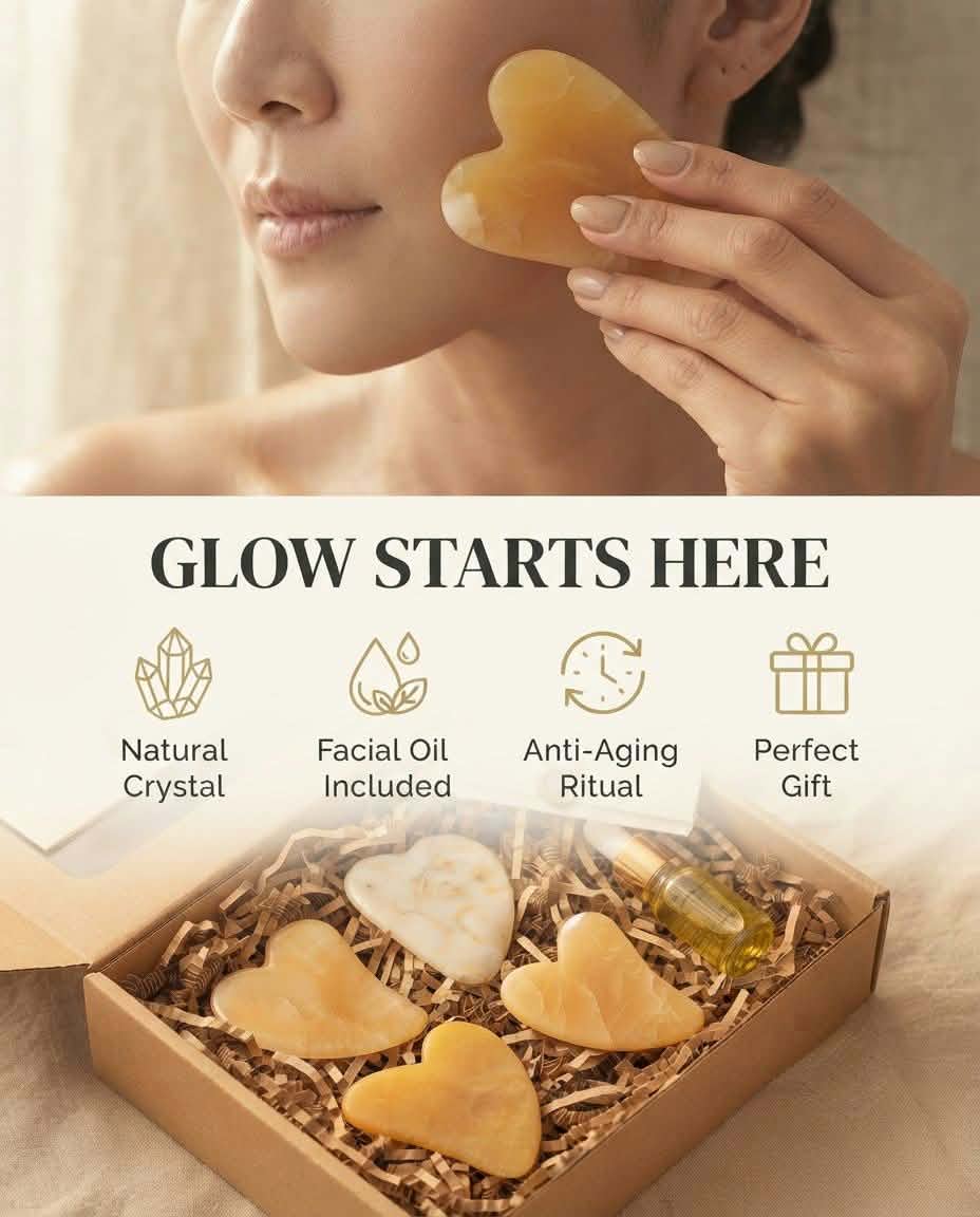 Nile Alabaster Hearts Gua Sha Set (5-Piece) – 100% Natural Egyptian Onyx Facial Sculpting Tools with Organic Facial Oil | Luxury Self-Care Gift