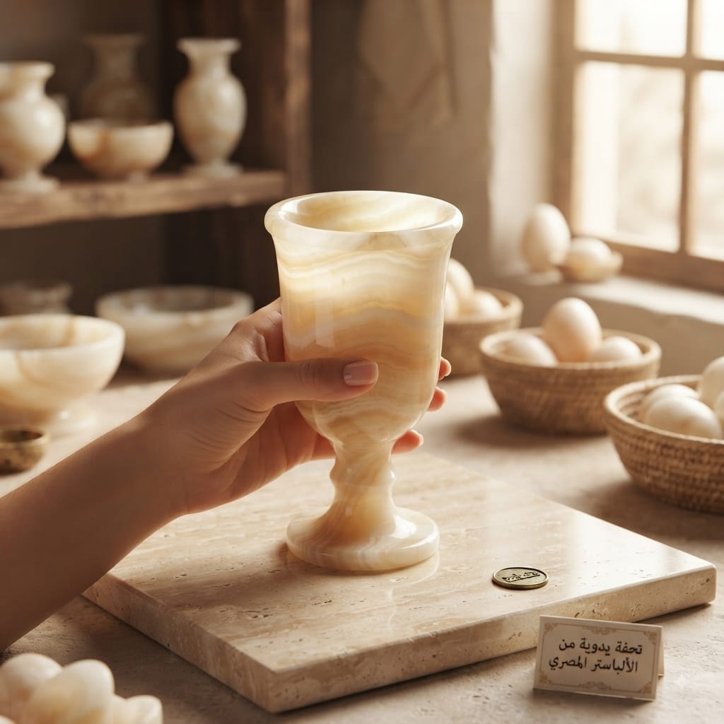 Hand-carved Egyptian Alabaster Chalice