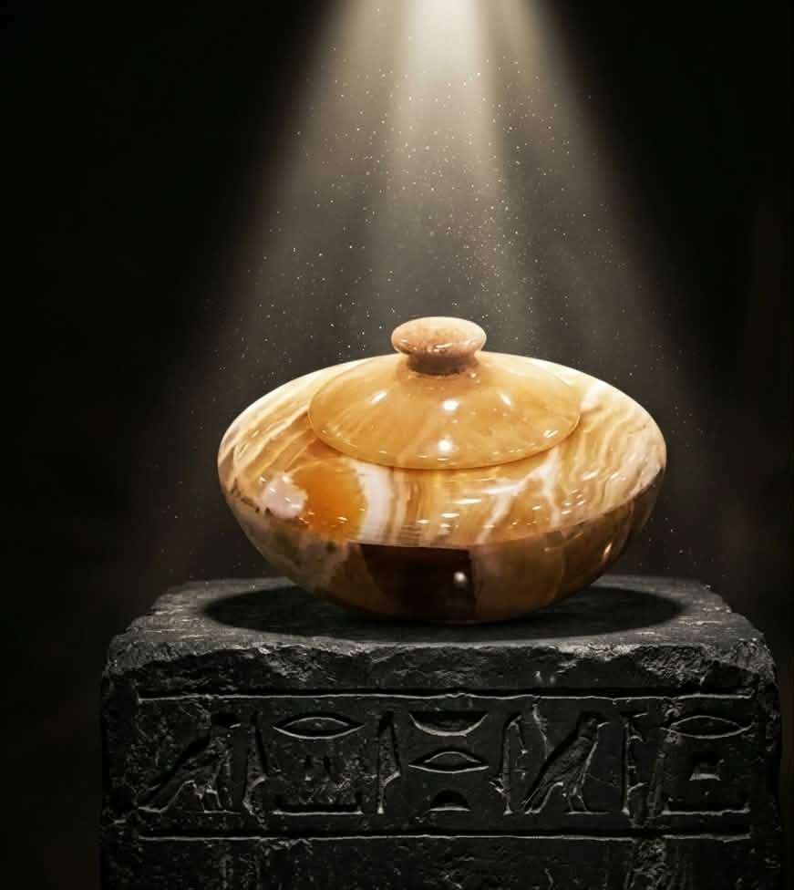 Hand-Carved Egyptian Onyx Treasure Vessel & Burner with Lid" -