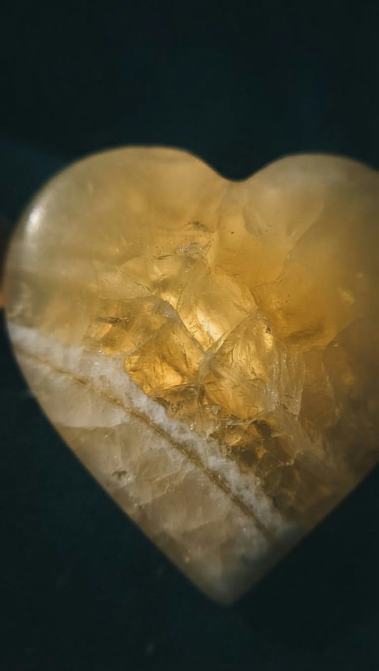 Set of 5 Natural Honey Calcite Stone Hearts + Free Aura Essential Oil