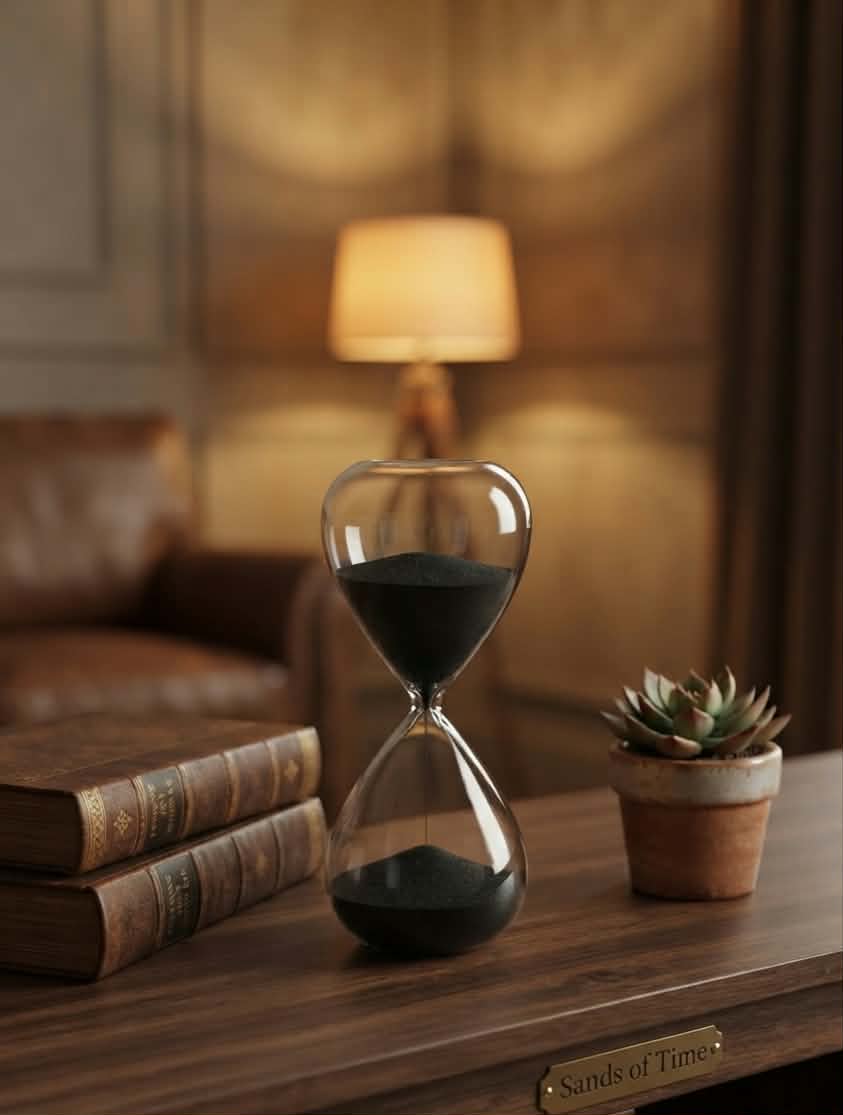 Luxury Black Sand Hourglass - 15 Minute Executive Sand Timer, Elegant Glass Desk Decor for Office, Modern Minimalist Time Management & Productivity Tool, Unique Gift for Professionals