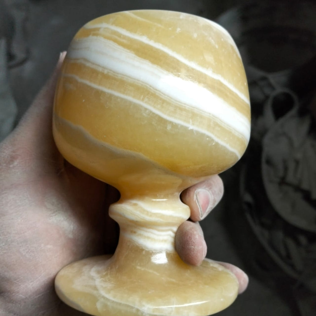 Hand-Carved Egyptian Alabaster Goblet – Amber Chalice