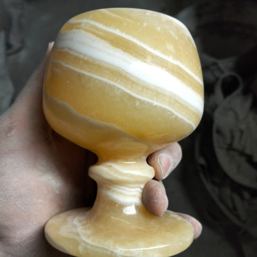 Hand-Carved Egyptian Alabaster Goblet – Amber Chalice