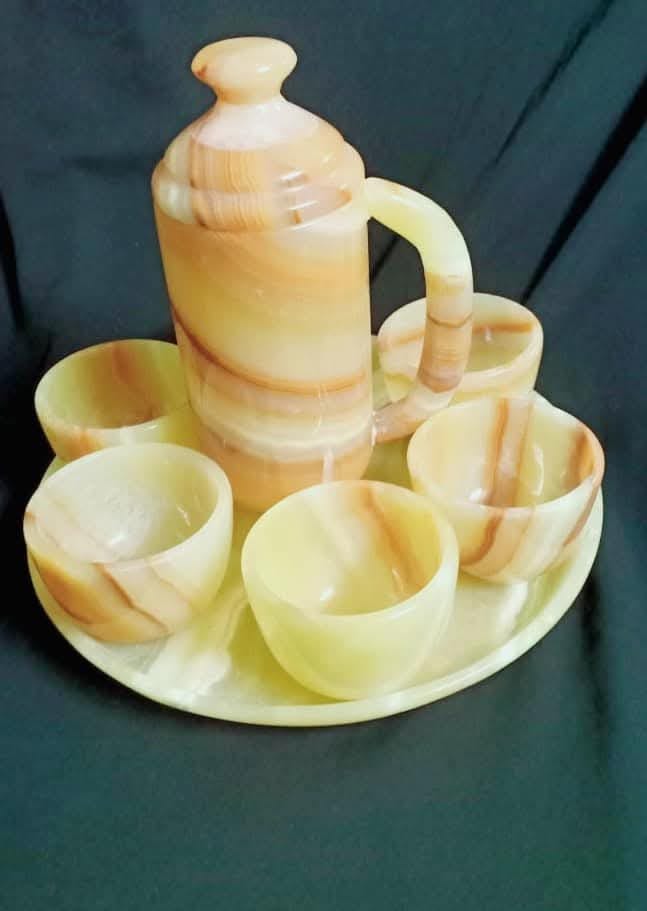 Handcrafted Onyx Coffee Set with Tray - Natural Onyx Stone