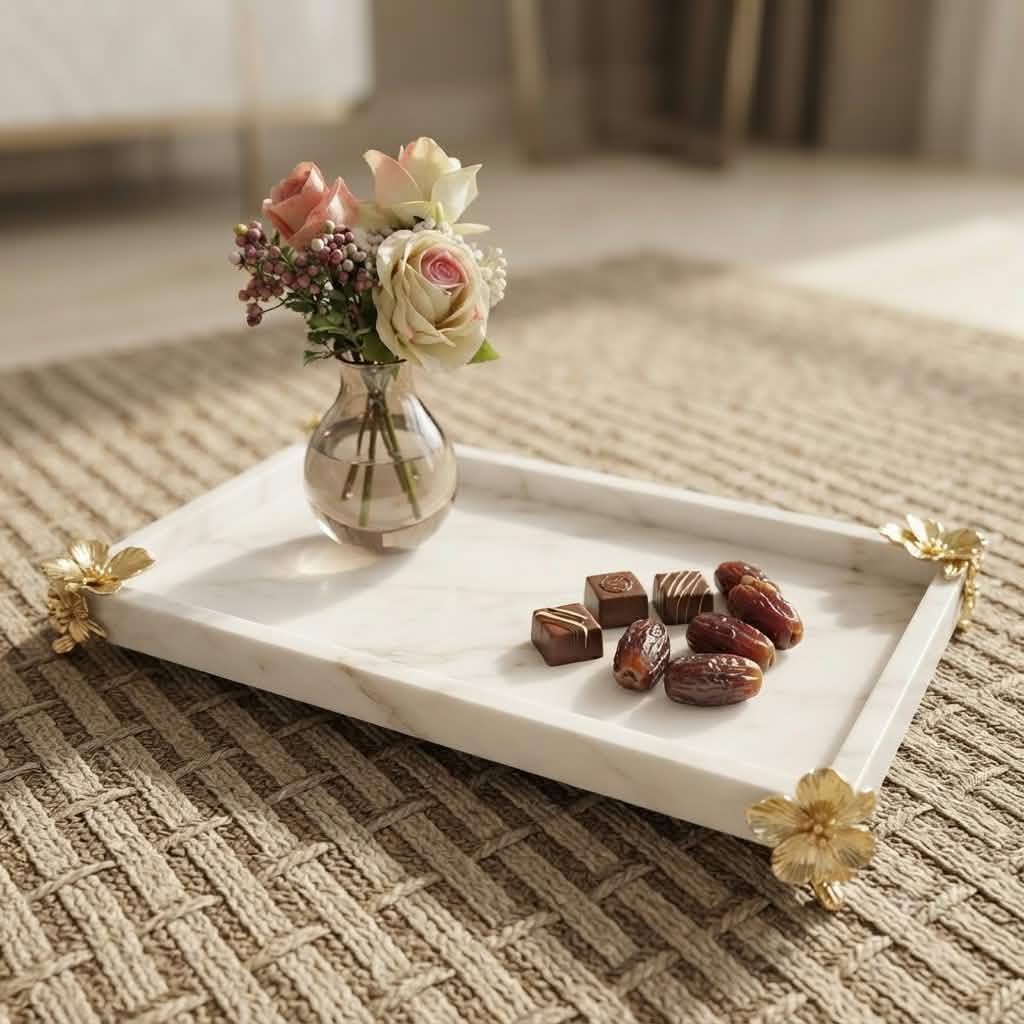 Nile Alabaster Luxury Serving Tray — Hand-Carved Natural Stone