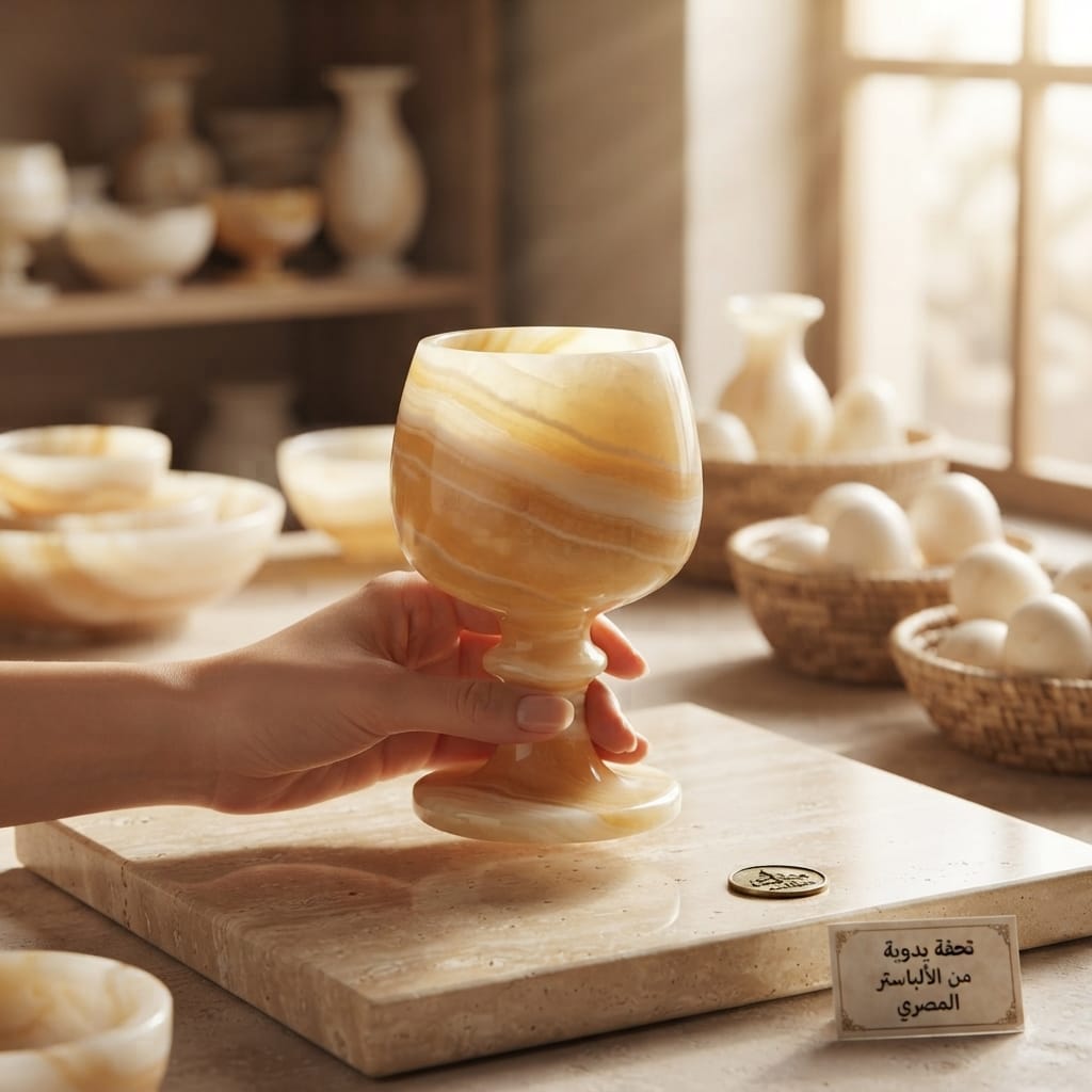 Hand-Carved Egyptian Alabaster Goblet – Amber Chalice