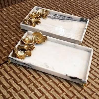 Nile Alabaster Luxury Serving Tray — Hand-Carved Natural Stone