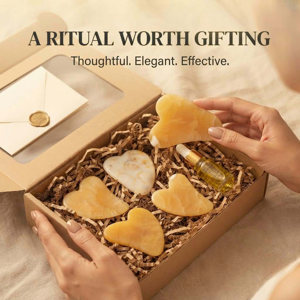 Nile Alabaster Hearts Gua Sha Set (5-Piece) – 100% Natural Egyptian Onyx Facial Sculpting Tools with Organic Facial Oil | Luxury Self-Care Gift