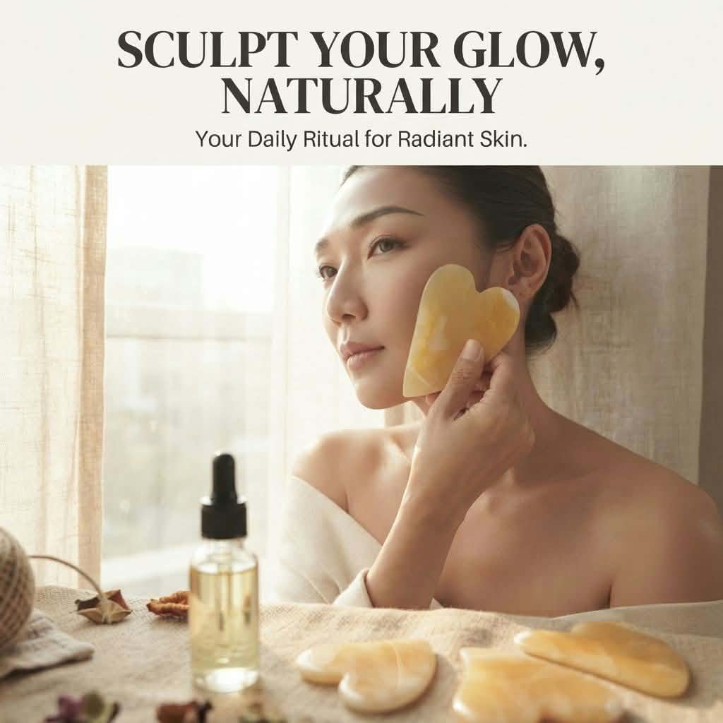 Nile Alabaster Hearts Gua Sha Set (5-Piece) – 100% Natural Egyptian Onyx Facial Sculpting Tools with Organic Facial Oil | Luxury Self-Care Gift