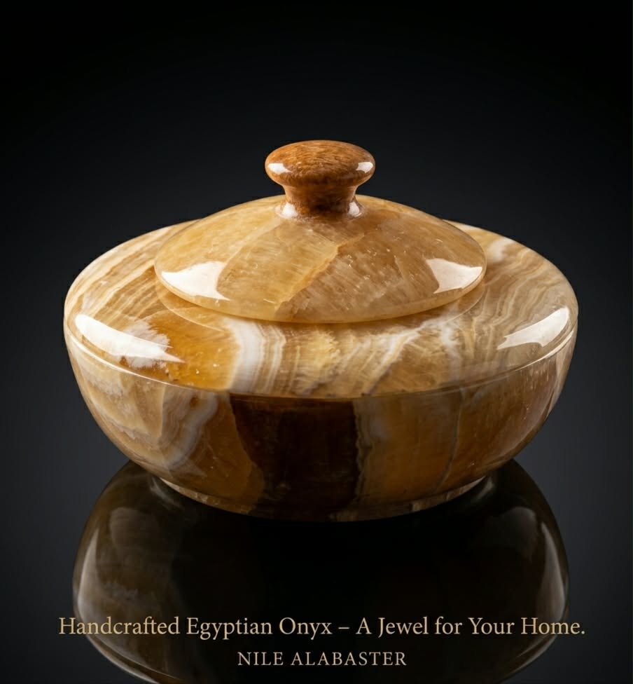 Hand-Carved Egyptian Onyx Treasure Vessel & Burner with Lid" -
