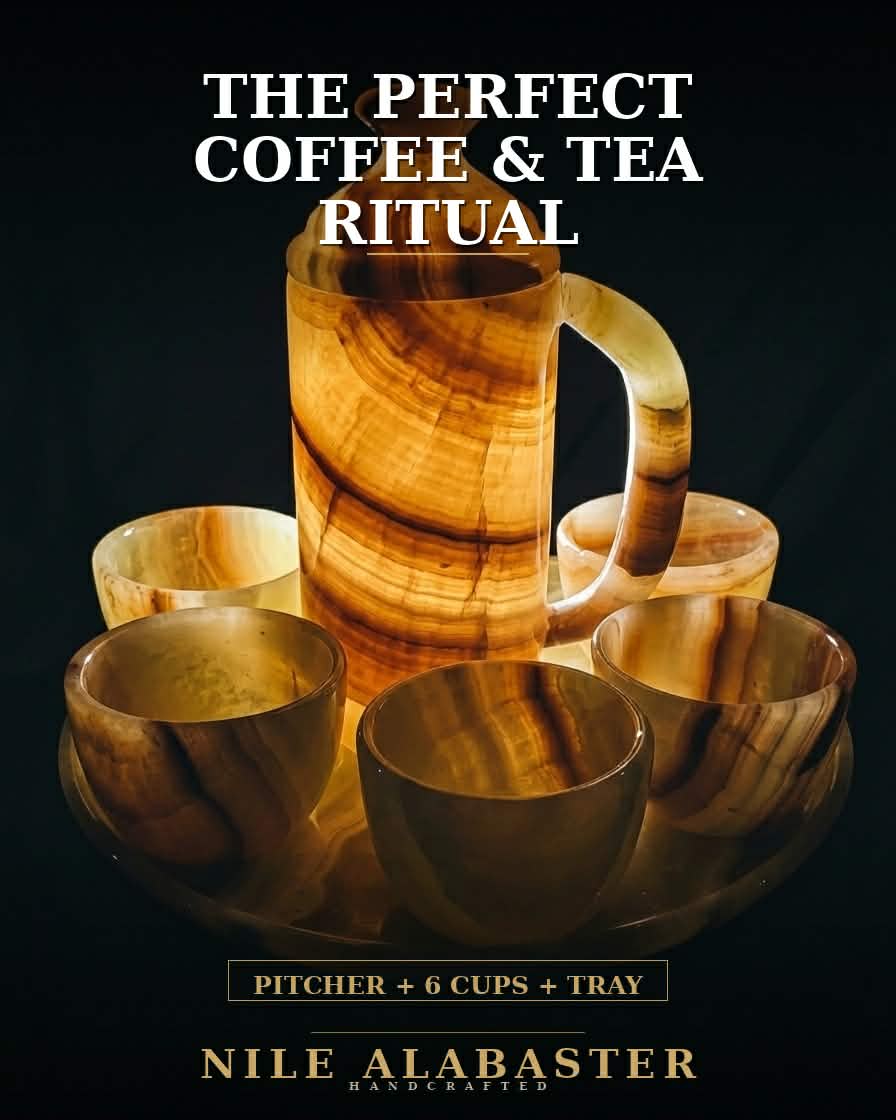 Handcrafted Onyx Coffee Set with Tray - Natural Onyx Stone