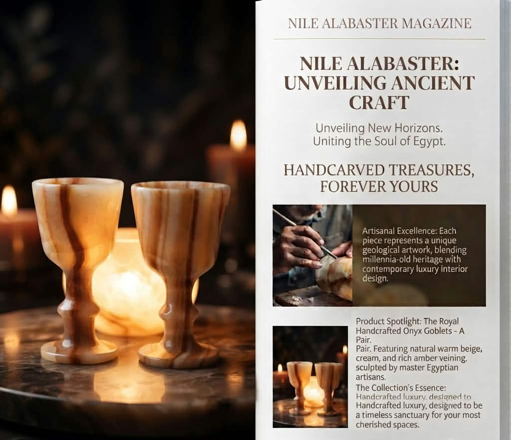 Royal Handcrafted Onyx Goblets — Hand-Carved Egyptian Stone