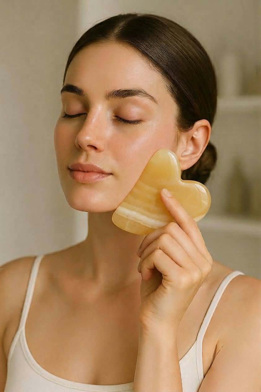 Nile Alabaster Hearts Gua Sha Set (5-Piece) – 100% Natural Egyptian Onyx Facial Sculpting Tools with Organic Facial Oil | Luxury Self-Care Gift