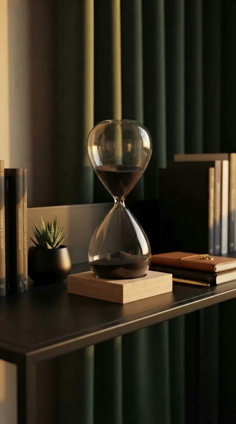 Luxury Black Sand Hourglass | 30-Minute Focus Timer | Wood Base