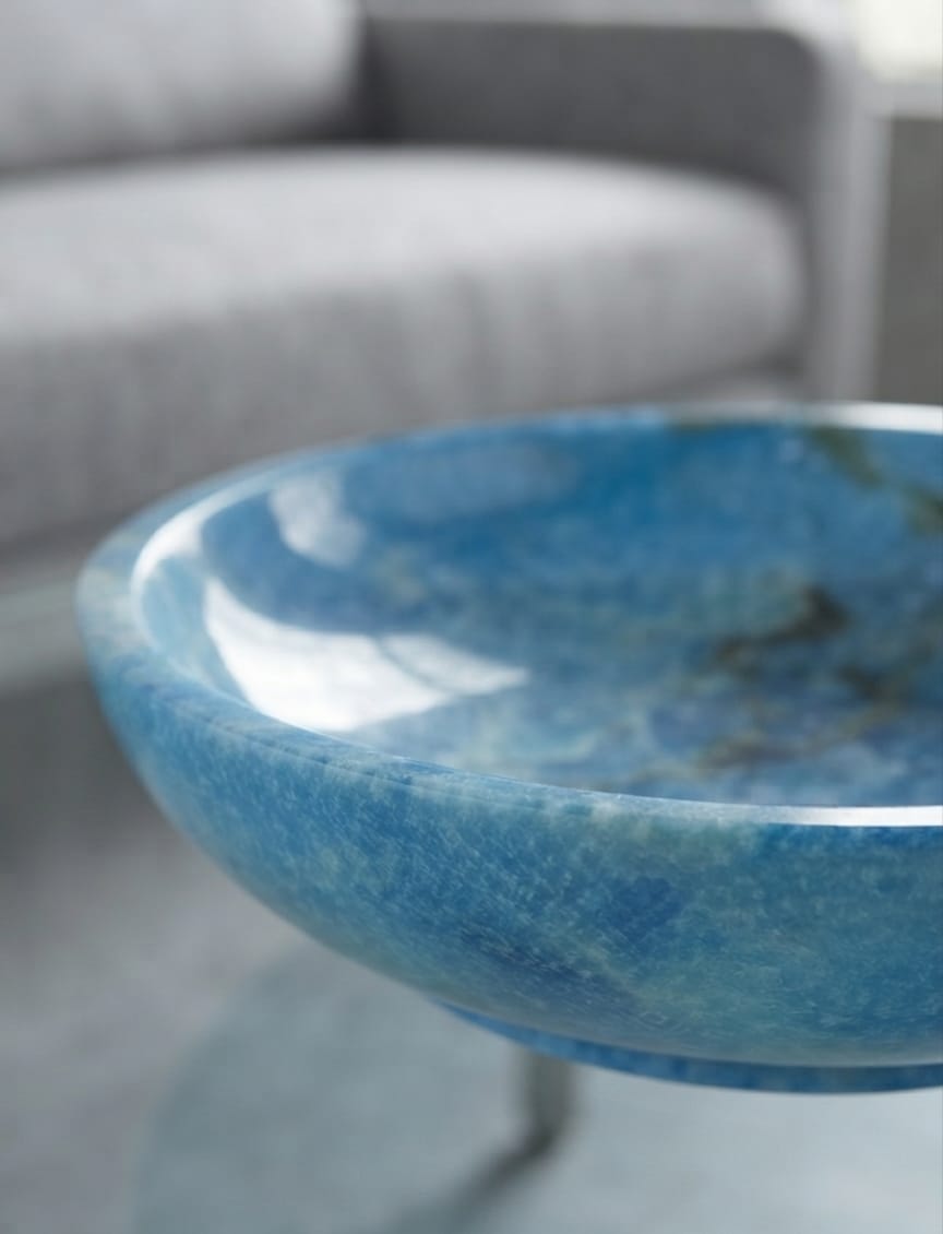 One-of-a-Kind Handcrafted Egyptian Alabaster Decorative Bowl — Blue Onyx