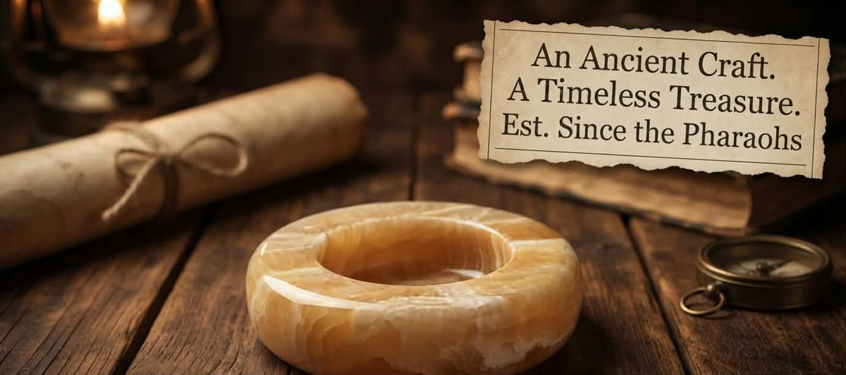 Golden Amber Alabaster Ring Bowl — Hand-Carved Egyptian Stone
