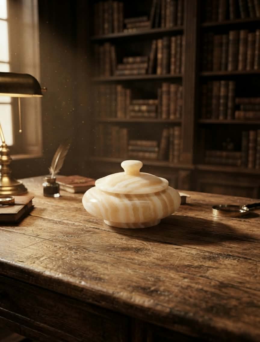 Hand-Carved Egyptian Onyx Jewelry Box — Luxury Natural Stone Keepsake Box