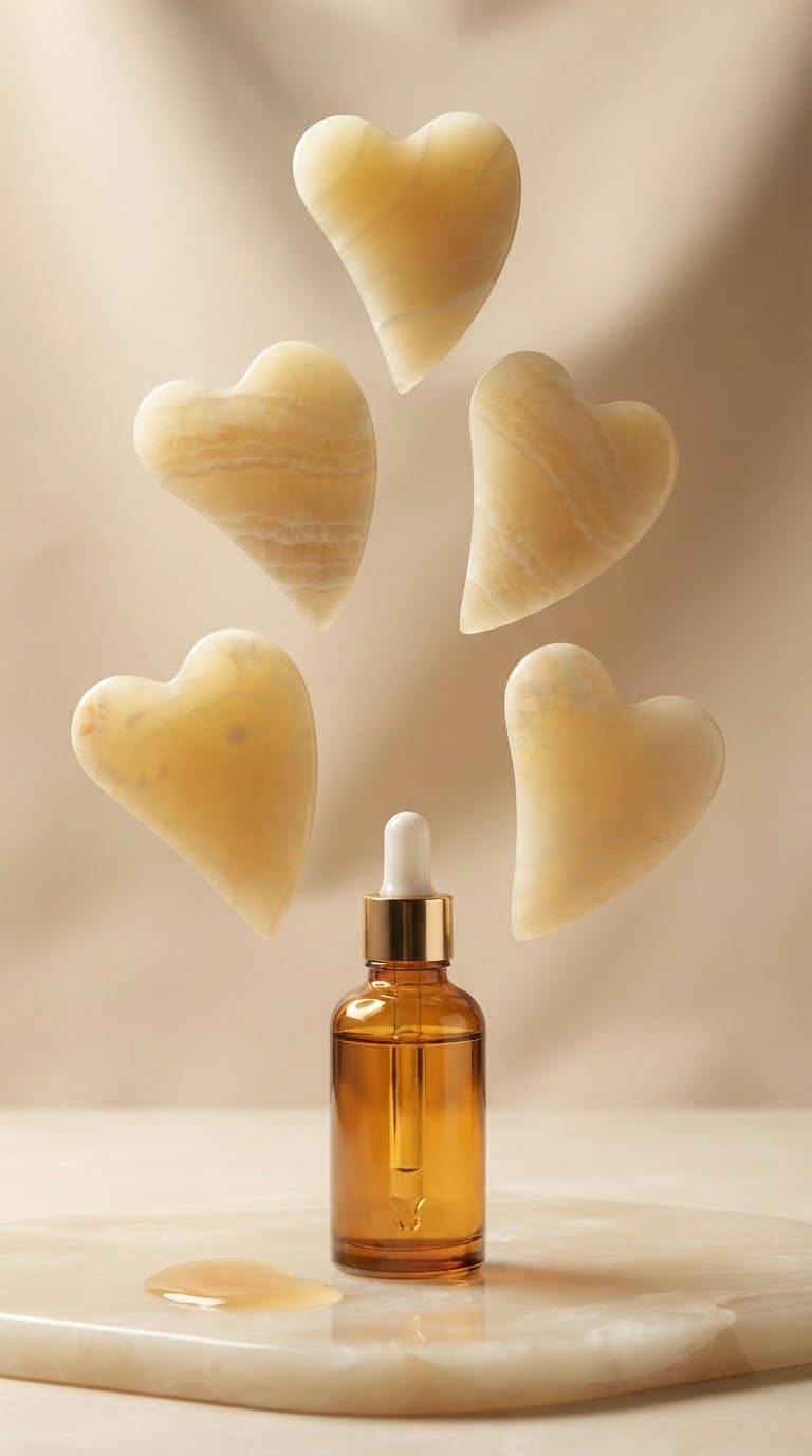 Nile Alabaster Hearts Gua Sha Set (5-Piece) – 100% Natural Egyptian Onyx Facial Sculpting Tools with Organic Facial Oil | Luxury Self-Care Gift