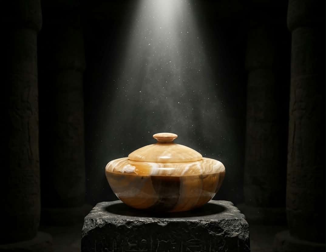 Hand-Carved Egyptian Onyx Treasure Vessel & Burner with Lid" -