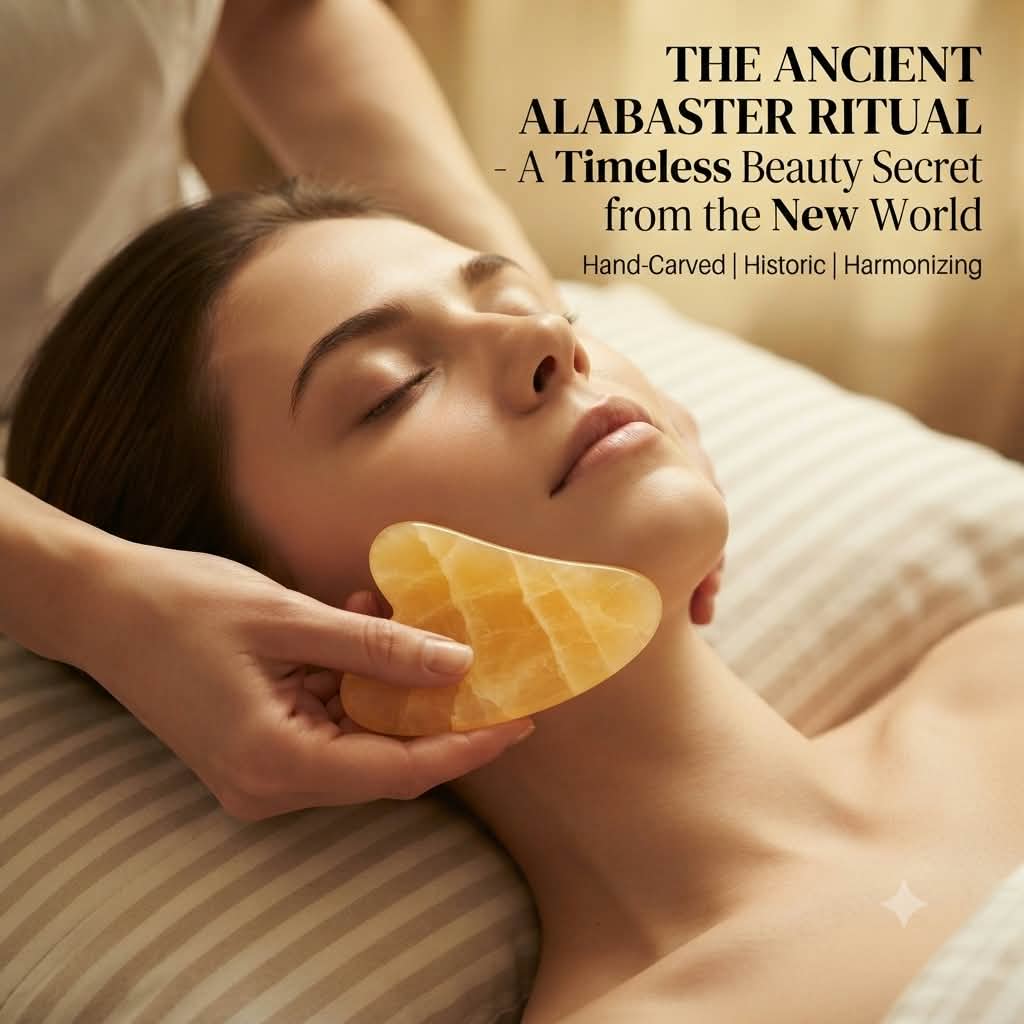Nile Alabaster Hearts Gua Sha Set (5-Piece) – 100% Natural Egyptian Onyx Facial Sculpting Tools with Organic Facial Oil | Luxury Self-Care Gift