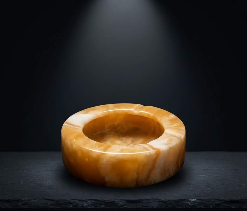 Golden Amber Alabaster Ring Bowl — Hand-Carved Egyptian Stone