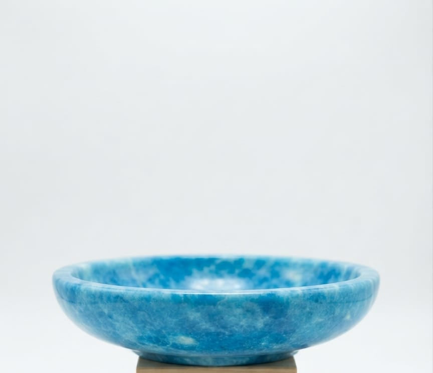 One-of-a-Kind Handcrafted Egyptian Alabaster Decorative Bowl — Blue Onyx