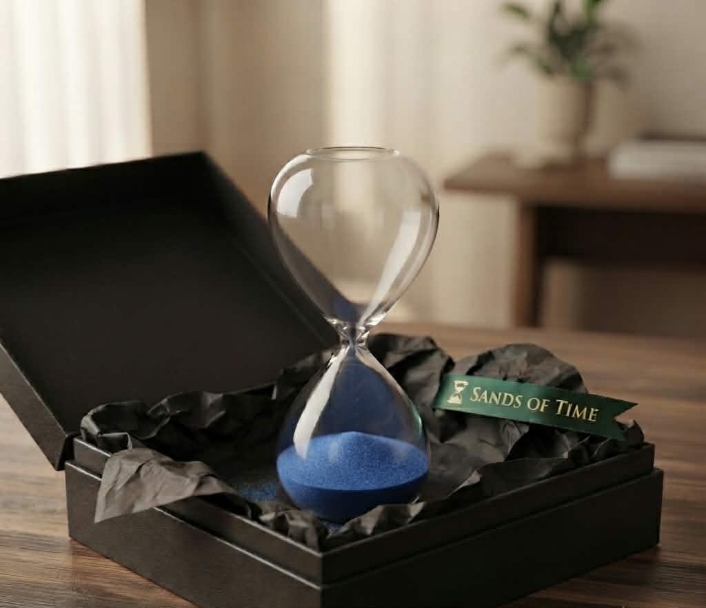 Luxury Black Sand Hourglass - 15 Minute Executive Sand Timer, Elegant Glass Desk Decor for Office, Modern Minimalist Time Management & Productivity Tool, Unique Gift for Professionals