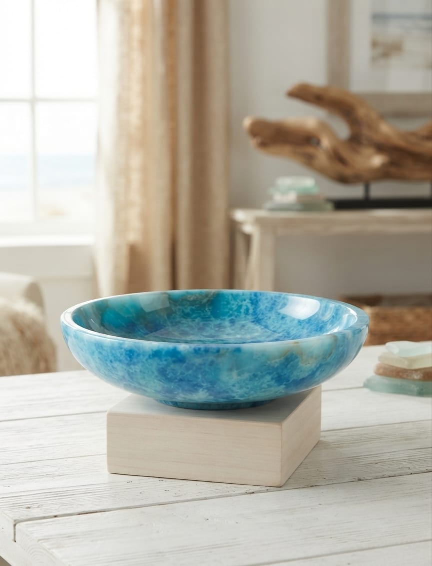 One-of-a-Kind Handcrafted Egyptian Alabaster Decorative Bowl — Blue Onyx