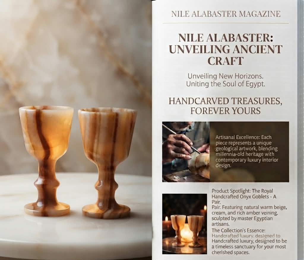 Royal Handcrafted Onyx Goblets — Hand-Carved Egyptian Stone